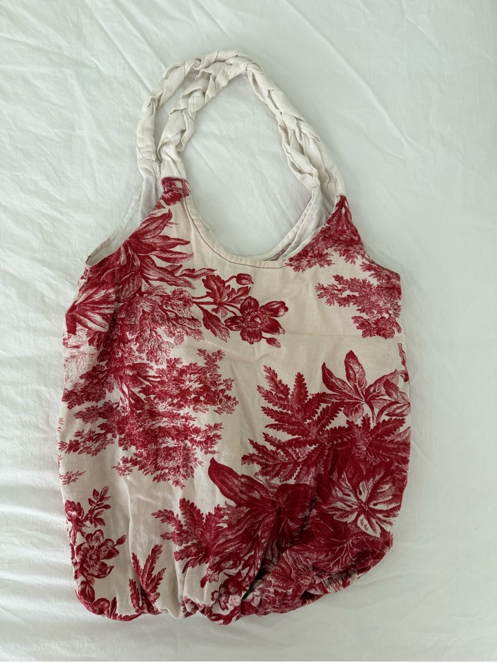 French Toile Linen Red Tote Bag